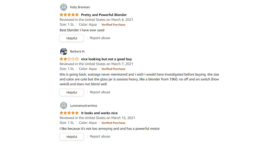 Amazon blender listing reviews